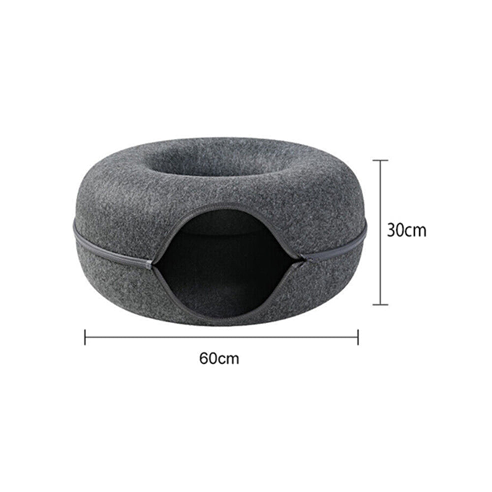 Felt Cat Tunnel Bed Round Donut Cave Nest for Kittens and Small Pets 60x30cm