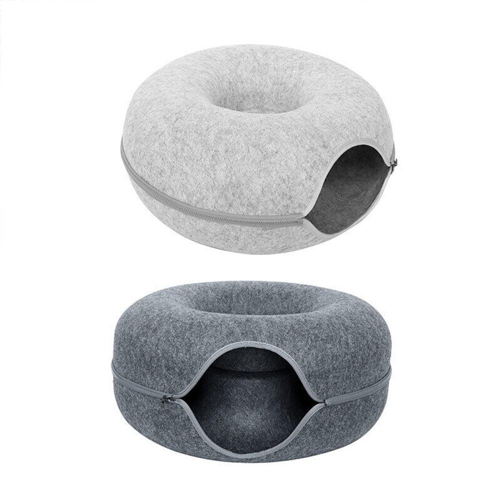 Felt Cat Tunnel Bed Round Donut Cave Nest for Kittens and Small Pets 60x30cm