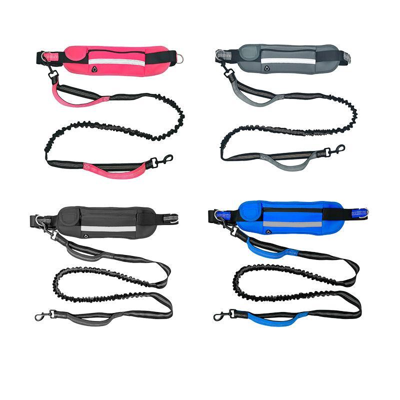 Hands Free Dog Leash Adjustable Lead with Waist Belt Bag for Walking Jogging Running