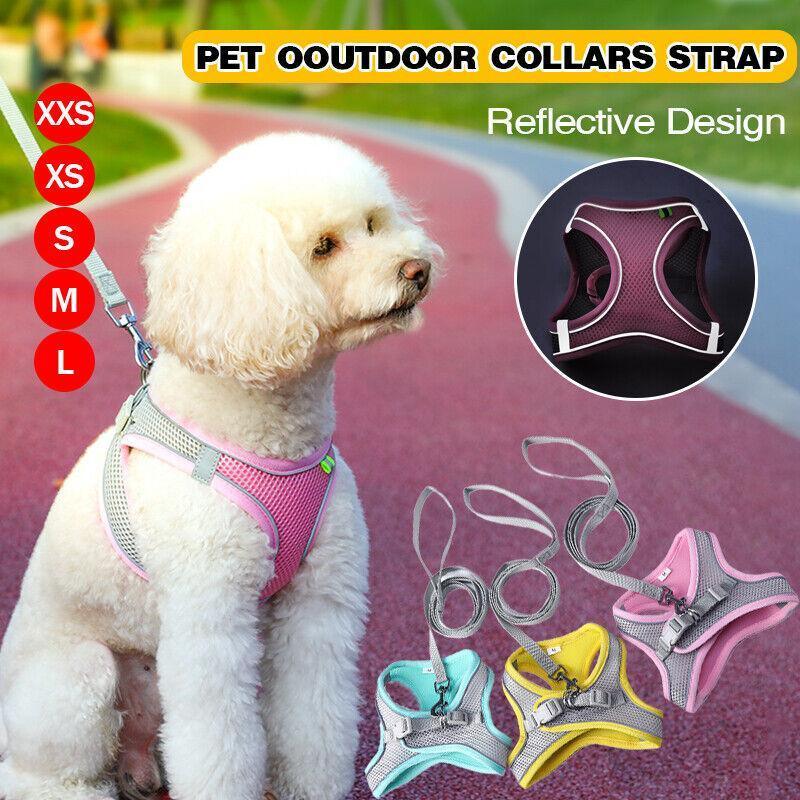 Pet Dog Harness Adjustable Reflective Breathable Outdoor Collars Strap Cat Leash Yellow