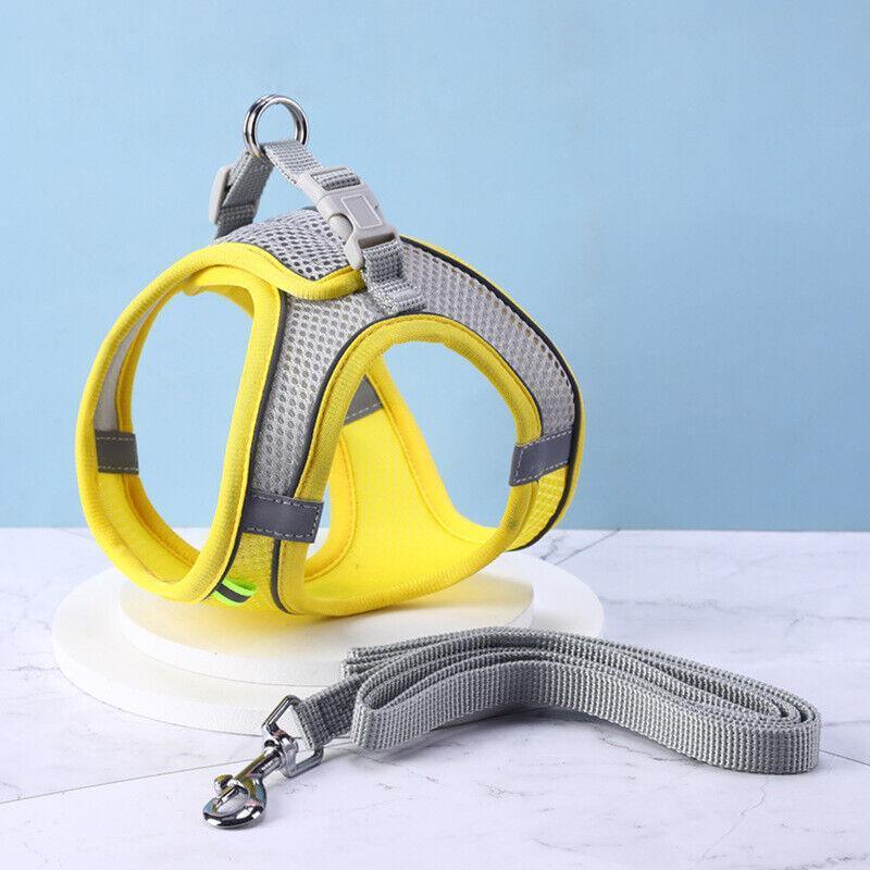 Pet Dog Harness Adjustable Reflective Breathable Outdoor Collars Strap Cat Leash Yellow